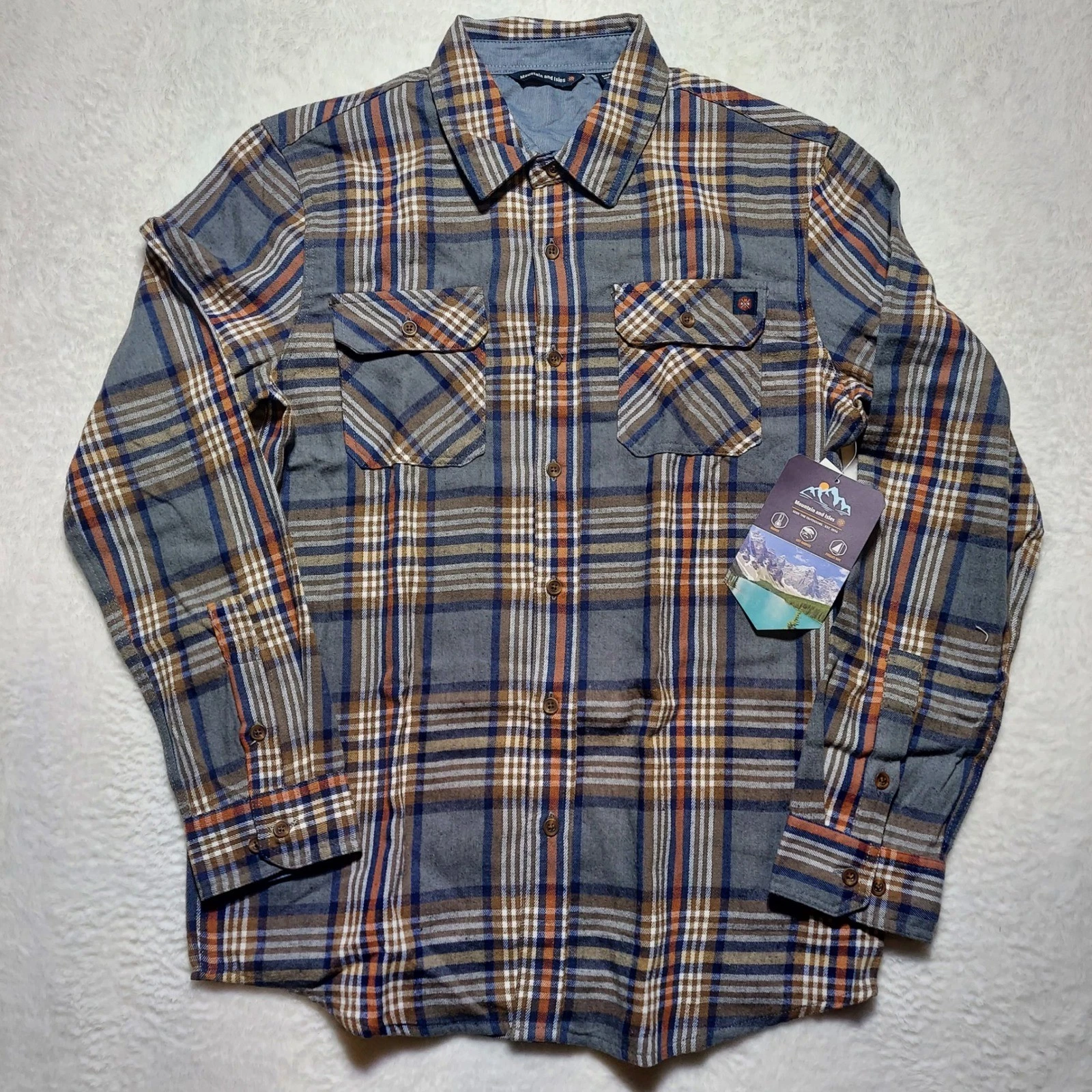 Mountain and Isles Flannel Shirt Mens Small Iron Sienna Plaid NWT MM42232GG-10A