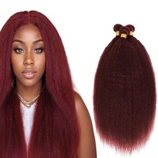 99J Burgundy Kinky Straight Human Hair Bundles 12 14 16 Inch