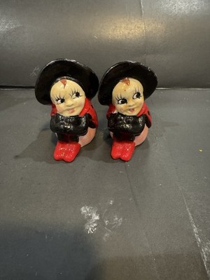 VTG Anthropomorphic Lady Bug Witch Hat Salt Pepper Shakers Set-Japan