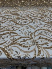 Gold Beaded Lace Fabric Luxury Bridal Embroidered Mesh Sheer Tulle
