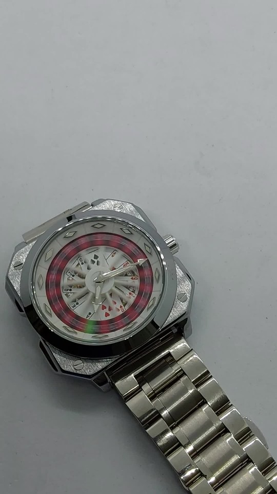 Roulette Watch 42mm Quartz With Rotating Dial On Wide Black Leather ...