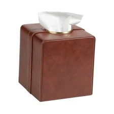 Luxury Square Tissue Box Cover, PU Leather Tissue Box Holder with Brown