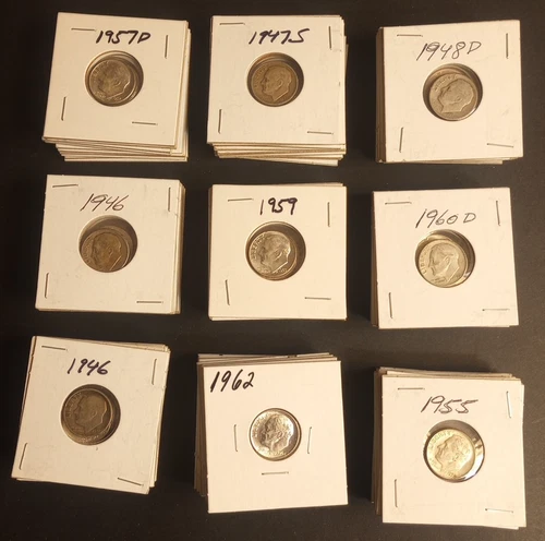 90 Roosevelt Dimes 90% Silver bulk lot collection 1946 - 1964 See Photos