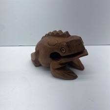 Vintage Hand Carved Wood Frog Toad Guiro Musical Music Instrument No Stick 