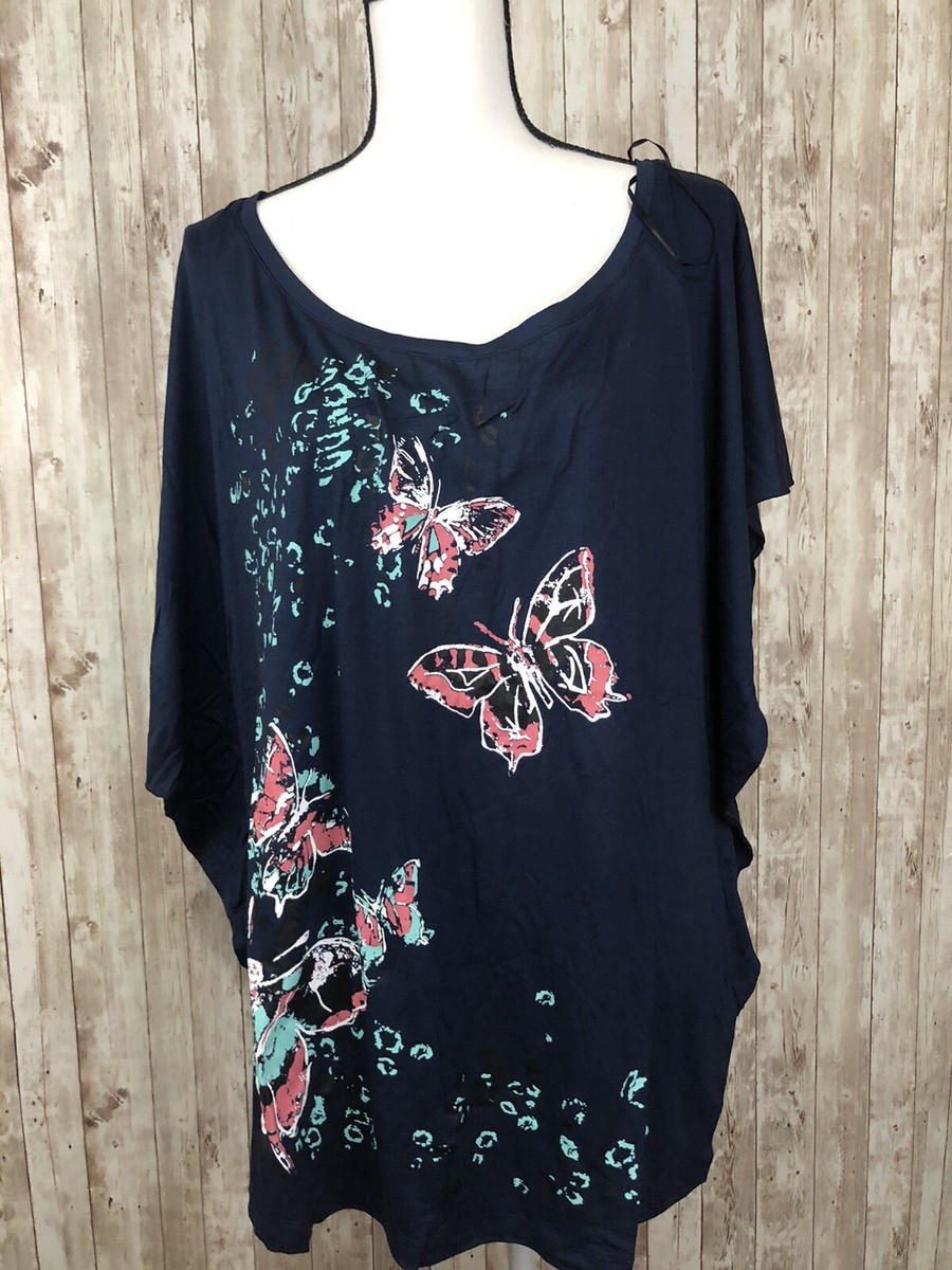 Alex Blouse Womens 18 Butterfly Shirt Blue Dolman Sleeve Top