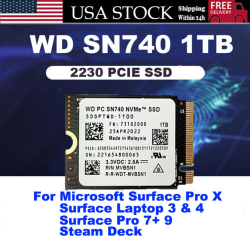 WD PC SN740 1TB M.2 2230 SSD NVMe PCIe4x4 For Steam Deck ASUS ROG Flow X Ally Z1 - Afbeelding 1 van 8