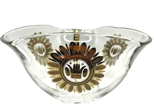 Georges Briard Mid-Century Modern Clear Glass Nut Candy Dish Bowl Gold Accents