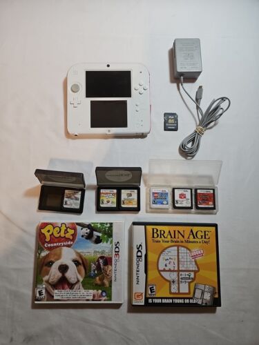 Paquete Consola Nintendo 2DS Blanco y Rojo Cargador Stylus 4GB Memoria + 9 Juegos. Probado