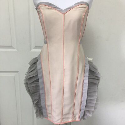 New ASOS Black Strapless Sheath Mini Dress Hip Frills Size 8 Cream Gray Pink