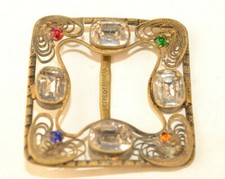 VINTAGE CZECH GLASS STONES SQUARE BELT SASH OR SCARF 1.5 INCH FILIGREE BUCKLE