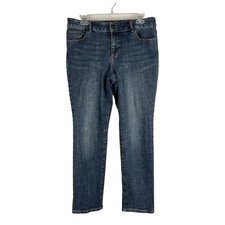 Chico's Jeans Women Medium 34 x 29 Blue Denim Platinum Short Straight Bottoms