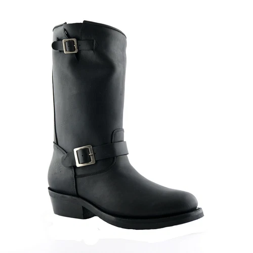 Grinders Rebel Leather Black Unisex Boots Smooth Sole Western Bikers High Boots