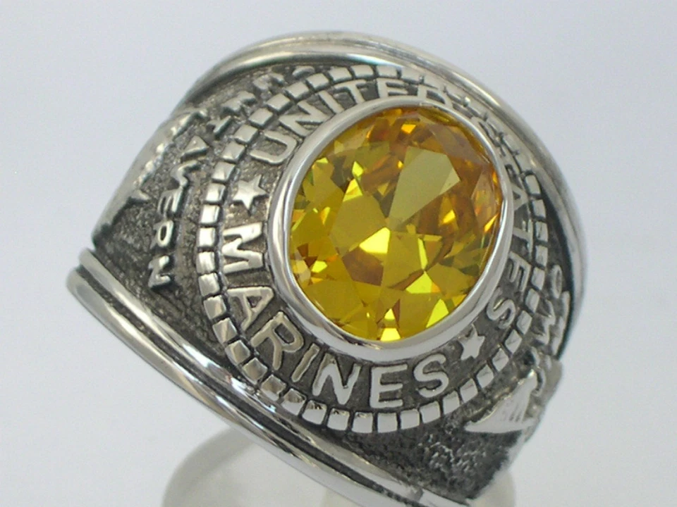 Мужское кольцо 12x10 мм с желтым фианитом морской пехоты США ноябрь размер 7-15 - Изображение 3 из 4