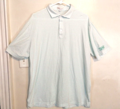 Peter Millar Mens Polo Shirt XL White Blue Short Sleeve Trigon Turf Sciences