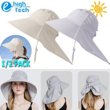 1/2PCS Women Ponytail Boonie Hat Wide Brim Bucket Neck Flap Cap Outdoor UV Block