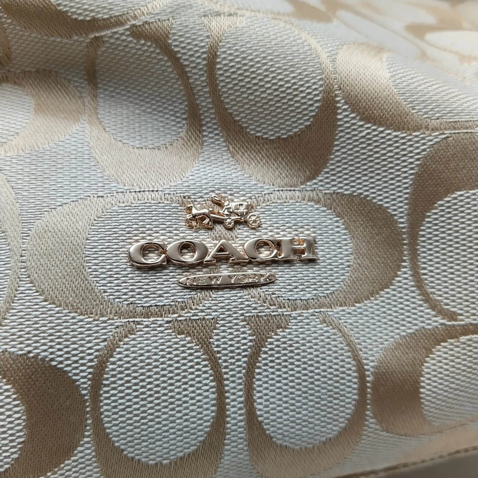 Borsa a tracolla Coach Signature marrone chiaro tela bordo pelle cerniera