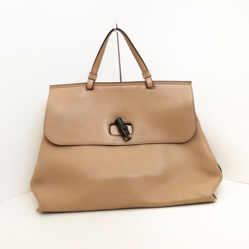 Auth GUCCI Bamboo Daily 370830 Beige Leather - Handbag - Picture 1 of 9
