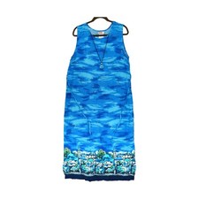 Vintage R&K Originals Dress Womans Size 14 Cafe Scenic BlueOcean Necklace