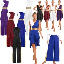 Women Dancewear Dress Outfit Patchwork Performance Lyrical Choir Hem Sleeveless