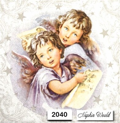 (2040) TWO Paper LUNCHEON Decoupage Art Craft Napkins - CHRISTMAS ANGELS STARS