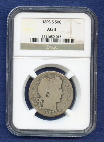 1893 S NGC AG3 Barber Half Dollar 50c Silver US Coin Rare Date 1893-S AG-3