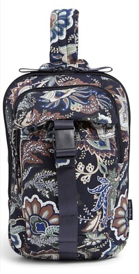 Vera Bradley Utility Sling Bag Patterned Backpack, Java Navy  display picture 1