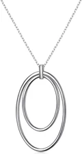 Sterling Silver Long Chain Large Double Circle Necklace Gifts for Women Pendant