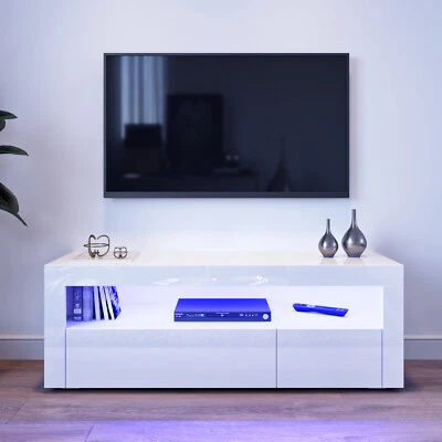 Modern White TV Unit Cabinet Stand 120cm High Gloss Sideboard with LED RGB Light