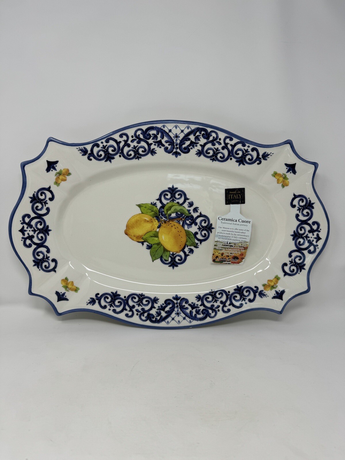 ceramica cuore large platter lemons 19×13” made in Italy NEW party