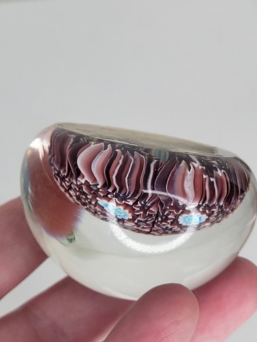 Alt Murano Art Glass Round Paperweight Millefiori Floral Purple Blue Rare Vtg - Picture 5 of 7