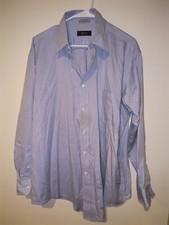 Men's Enro Pin Point Oxford Large Trailered Dress Shirt Blue Striped