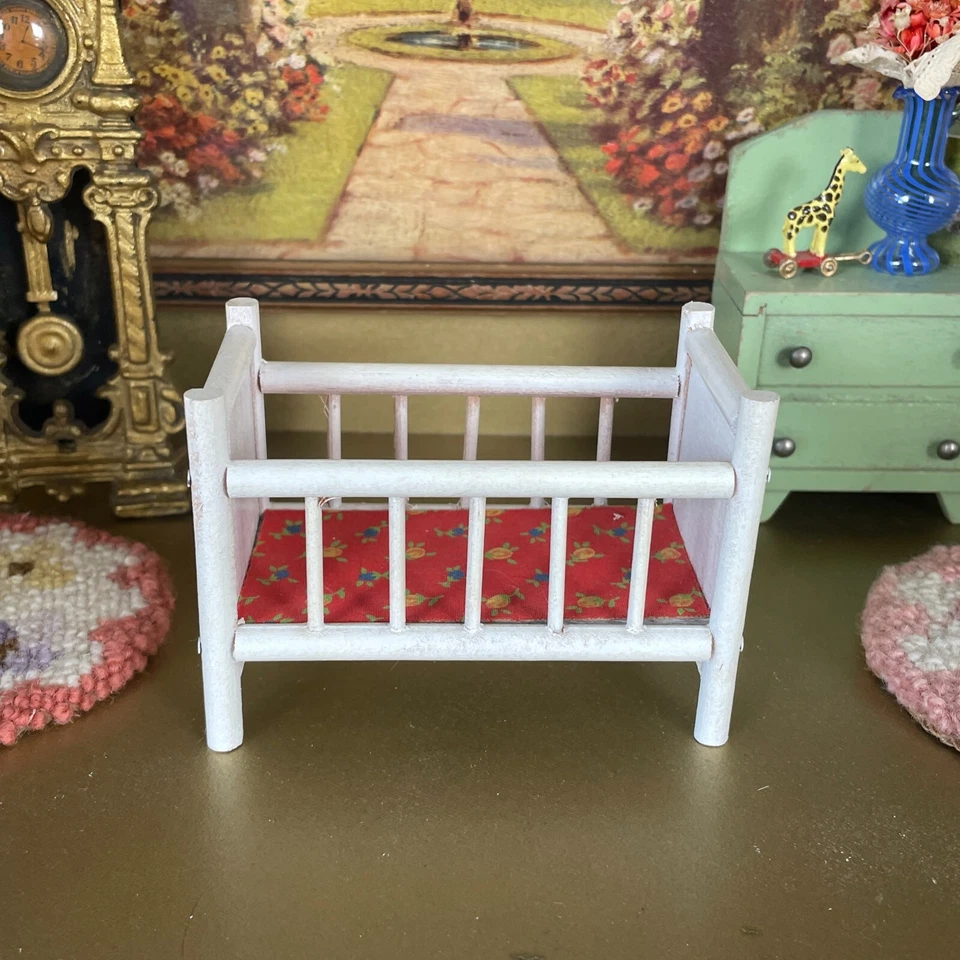 Vtg Shackman Dollhouse BABY CRIB Wood Nursery Furniture Mid Century Look 70s 80s - Image 2 of 4