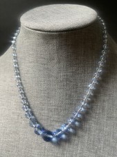 Vintage Necklace Beaded Crystal Blue Faceted Cocktail Wedding Statement 20”