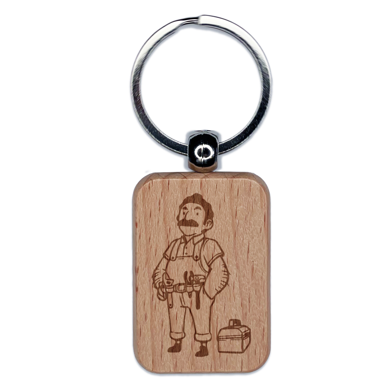 Handyman Dad Keychain with Engraved Tool Belt and Wooden Box Charm  