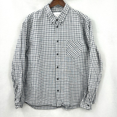 Billy Reid Shirt Mens XXl Linen Blend Gray Pane Plaid Standard Cut Cottagecore