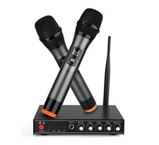 Dual UHF Wireless Microphone System, Frunsi Cordless Handheld Dynamic Mic Set
