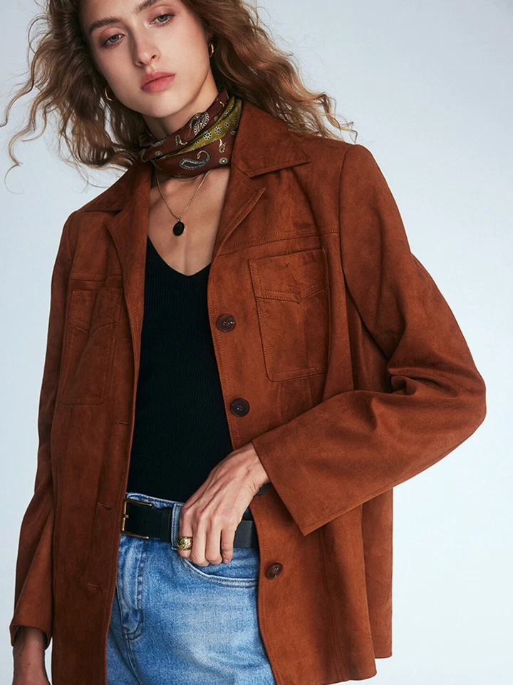 Brown Leather Trucker Jacket Women Pure Suede Size XS S M L XL XXL Custom Made - Image 2 of 4