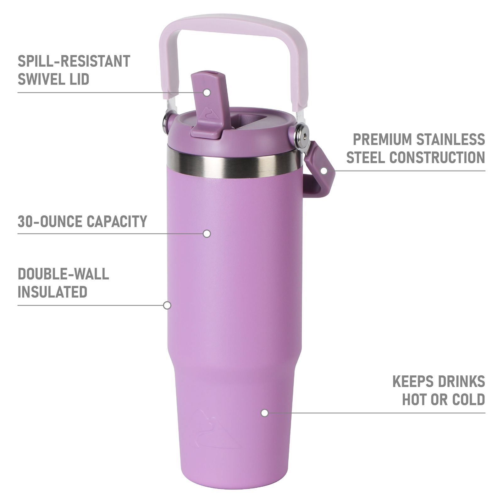 Ozark Trail 30 oz Insulated Stainless Steel Tumbler with Swivel Handle New Lilac