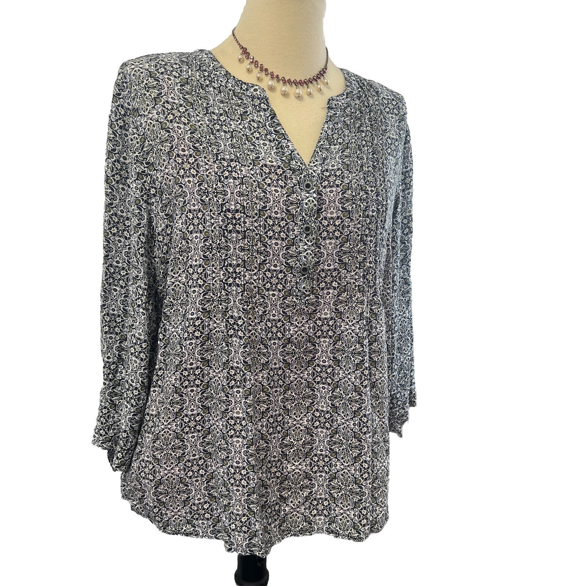 Westport Women's Tunic Top XL V-neck Blouse Boho Floral Peasant Blue White  | eBay