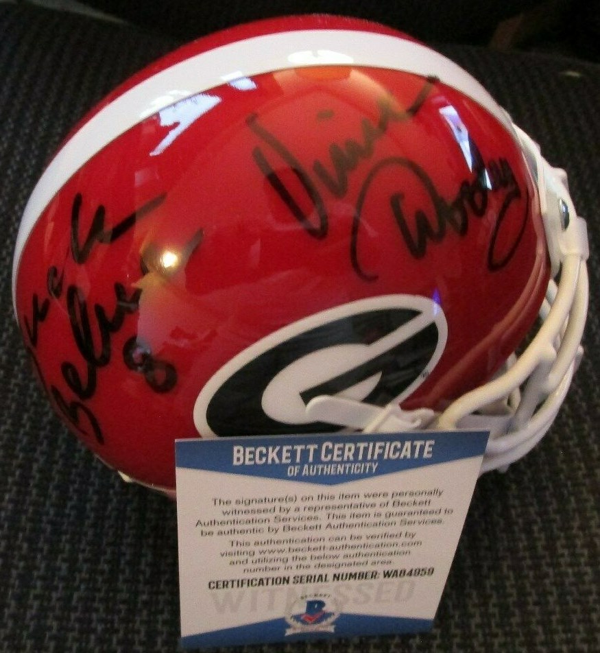 Vince Dooley Autographed Signed Georgia Bulldogs + BUCK BELUE 1980 MINI HELMET BECKETT COA 