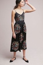 NEW Anthropologie-Seen Worn Kept Embroidered Satin Midi Dress Sz 6 (fits 0 or 2)