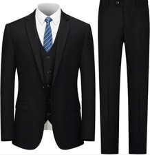 LUPURTY 3 Piece suit for Men. Slim Fit, Solid Jacket Vest Pants Black 38 R/S