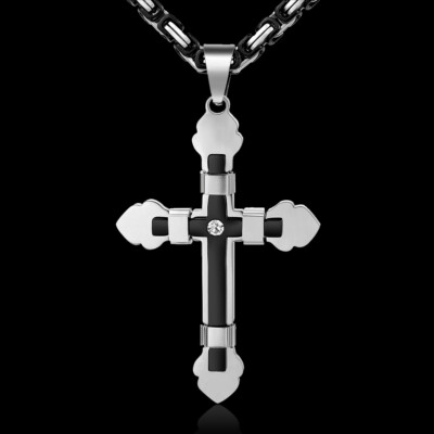Black Stainless Steel Cross Necklace Pendant For Men Christian Jewelry 22  inch