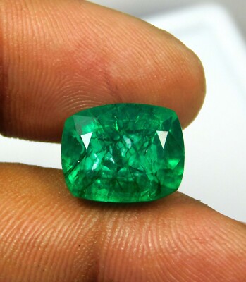 Certified Natural Colombian Green Emerald 10.60 Ct Cushion Cut Loose Gemstone