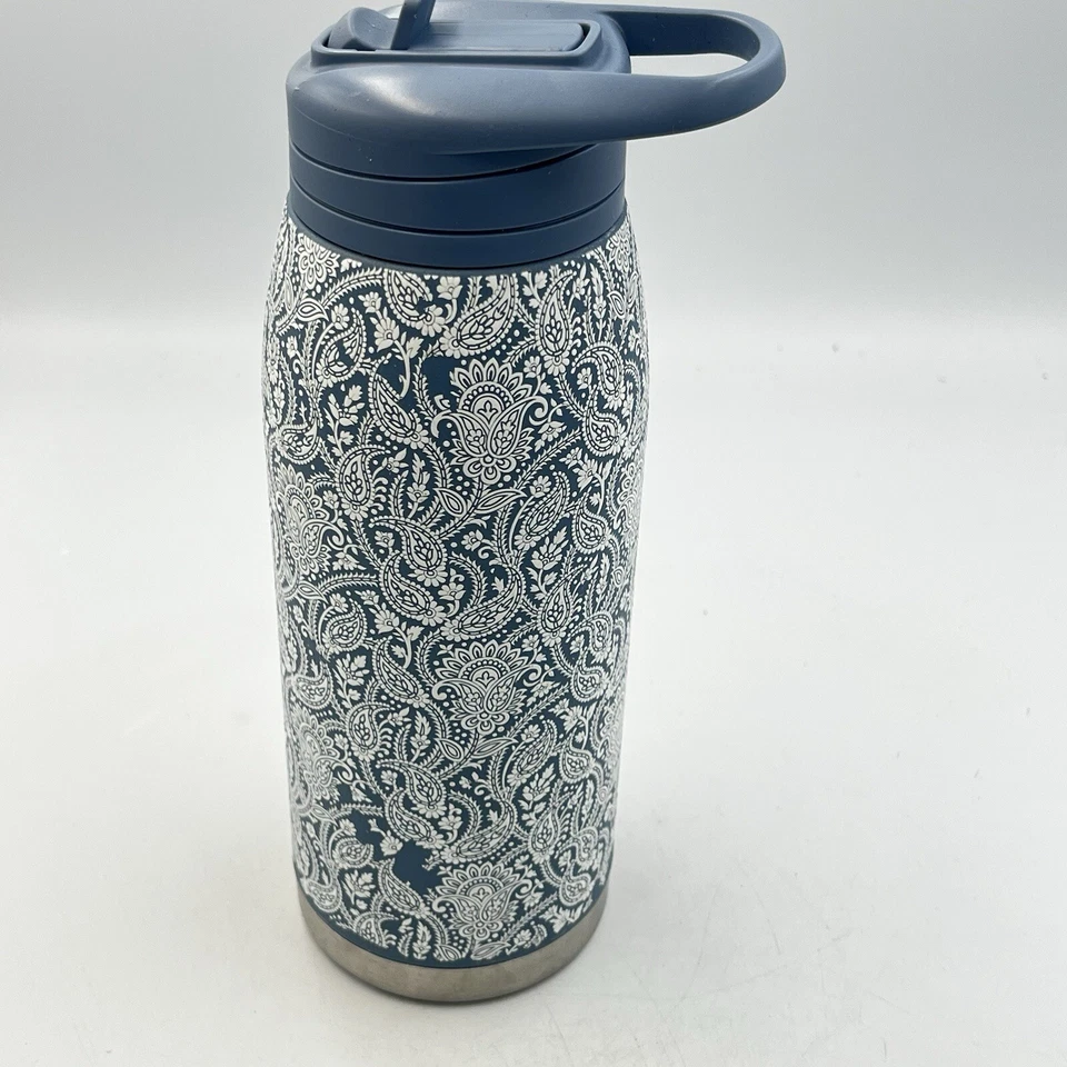 HYDRAPEAK 32oz Artisan White/Blue Paisley Print Insulated Water Bottle No Straw - Image 3 of 4