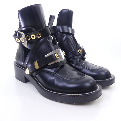 BALENCIAGA Boots Schuhe Leder Cut Out Schnalle Gold Gr. 39