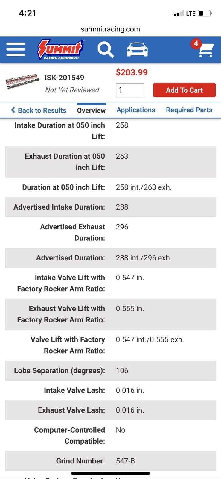 Isky Camshaft 201549 .547" .555" Mechanical Flat Tappet SBC Circle