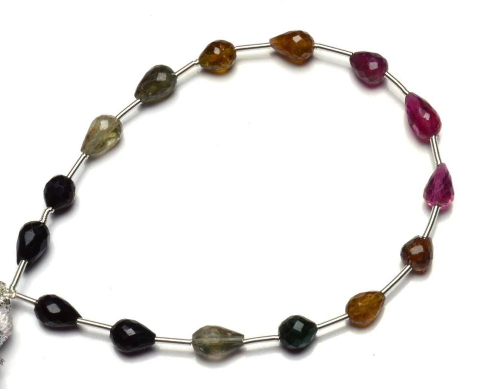 Natural Tourmaline Gem Faceted Teardrop Shape Briolette Beads 6x5 to 7x5MM 7" - Image 2 of 4
