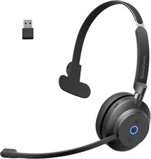 Wireless Headset with Mic Bluetooth 5.3 Mono Computer Headphones with USB Dongle
