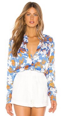 STINE GOYA NWOT Mandarin Collar Maxwell Satin Blouse In Wallpaper Size M